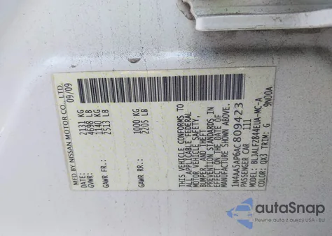 2010 Nissan Maxima 3.5 Sv z USA, uszkodzony, nr VIN 1N4AA5AP6AC809423